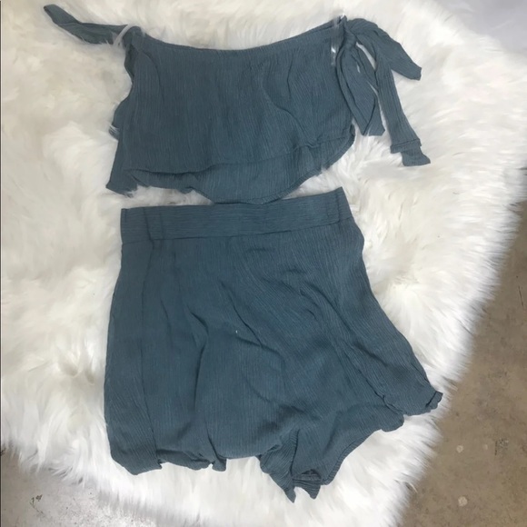 Shadow Blue 2 Piece Crop Top Set - Picture 4 of 4